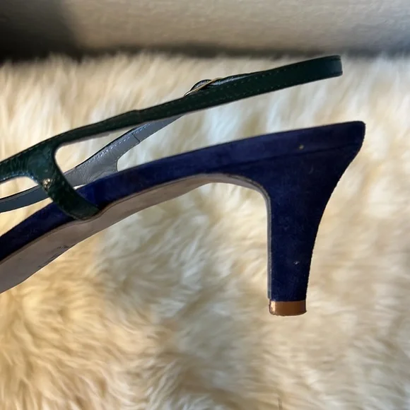 Italian | Enrico Antinori | Blue Green Velvet Leather Kitten Heel - Picture 8 of 11